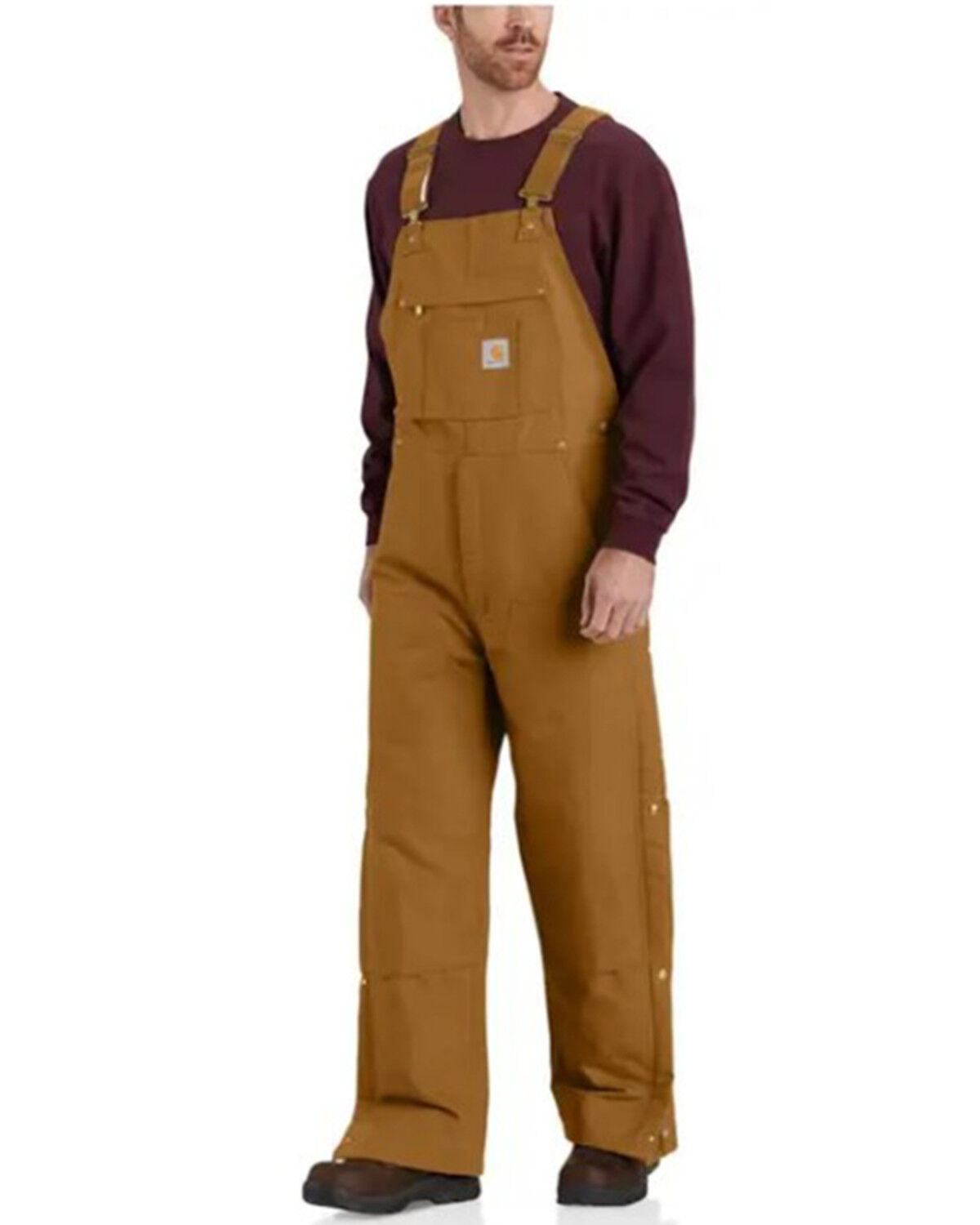 Carhartt Men's Loose Fit Firm Duck Insulated Bib Overalls, Brown, hi-res