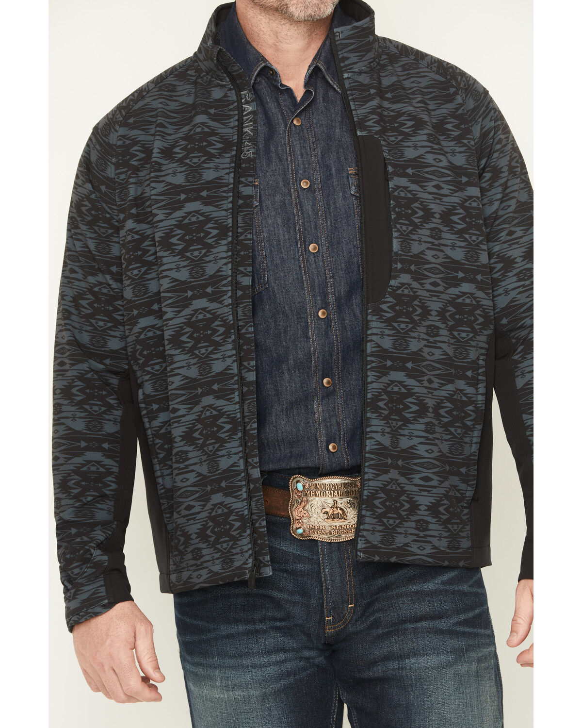 Image #3 - RANK 45&reg; Men's Aries Tonal Southwestern Softshell Jacket - Tall, Black, hi-res