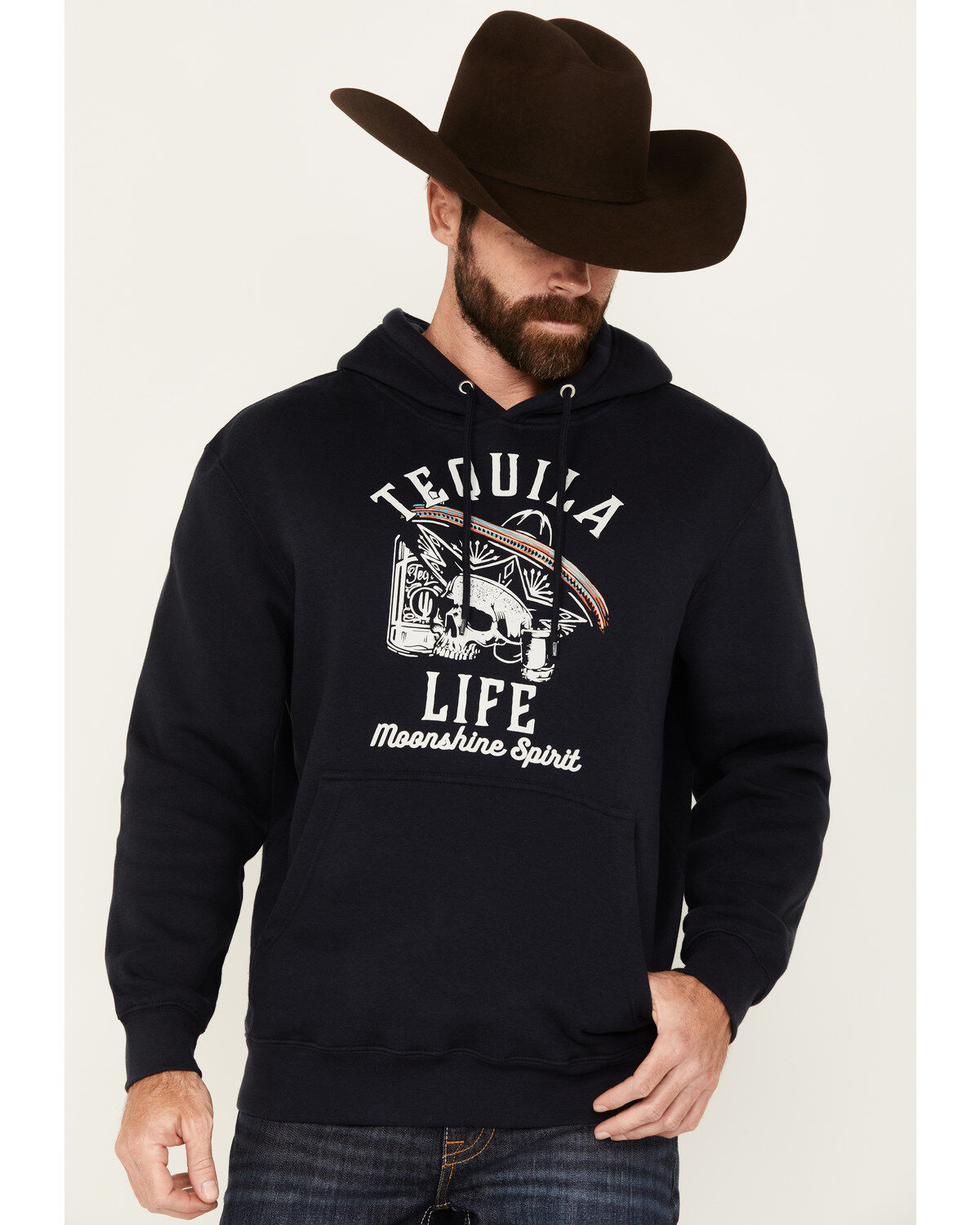 Image #1 - Moonshine Spirit&reg; Men's Tequila Life Hooded Sweatshirt, Navy, hi-res