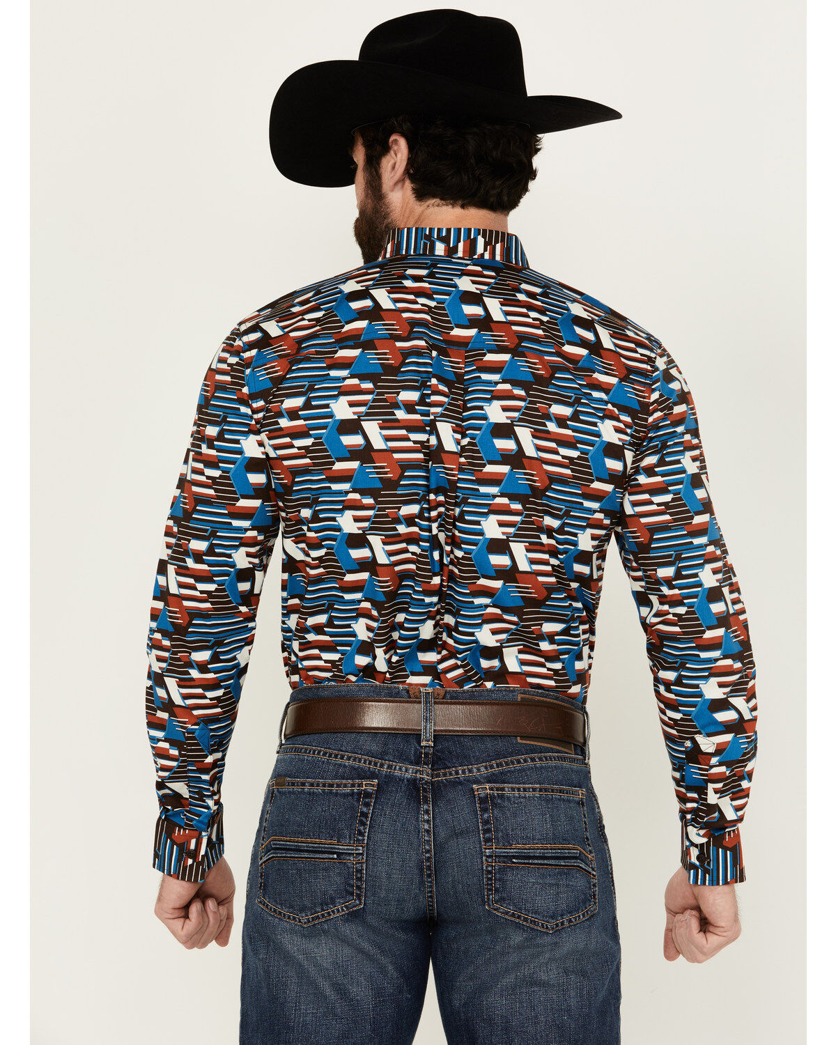 Image #4 - RANK 45&reg; Men's Yaak Abstract Geo Print Long Sleeve Button-Down Stretch Western Shirt, Chocolate, hi-res
