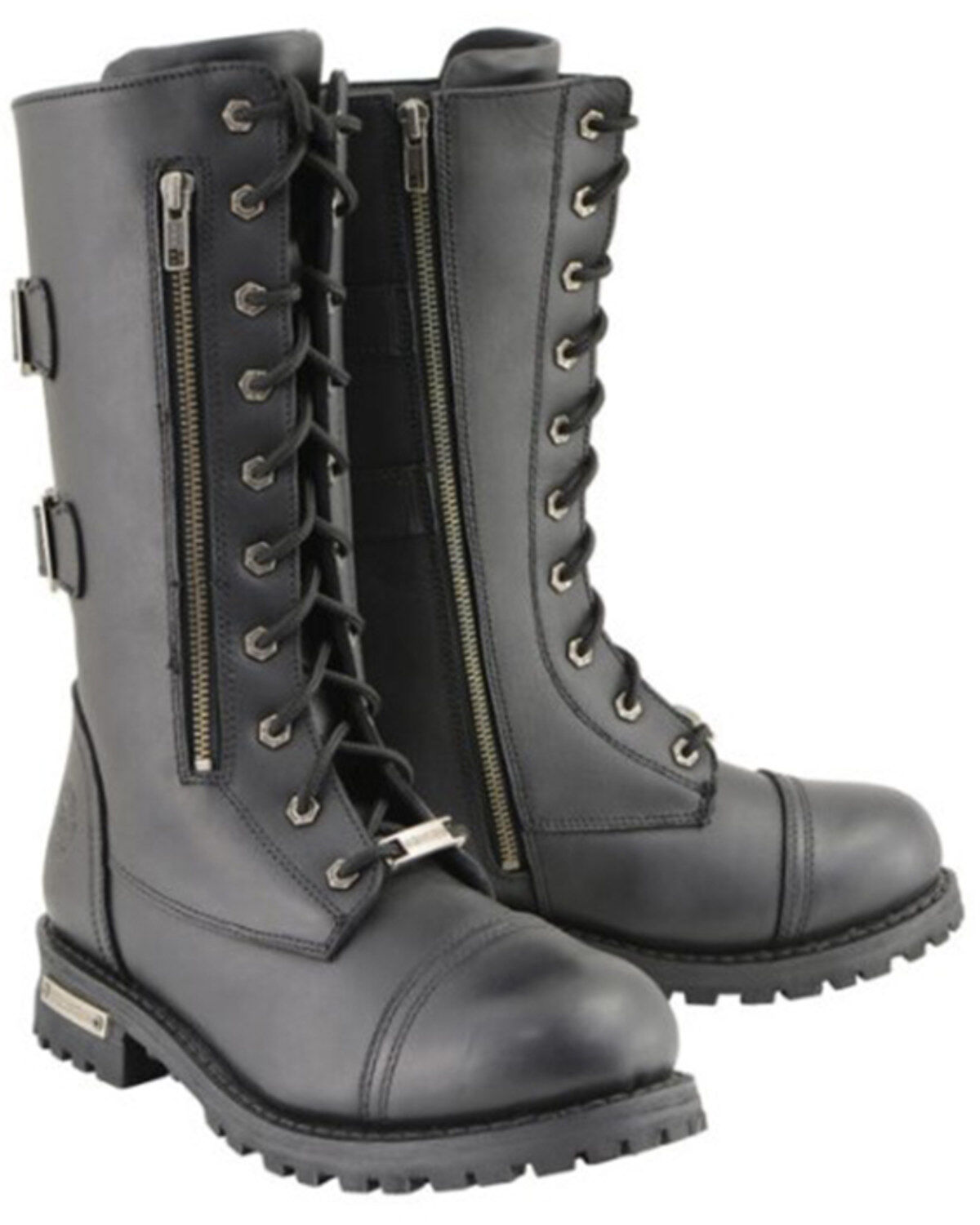 Milwaukee Leather Men's Lace-Up Tactical Motorcycle Boots - Round Toe, Black, hi-res