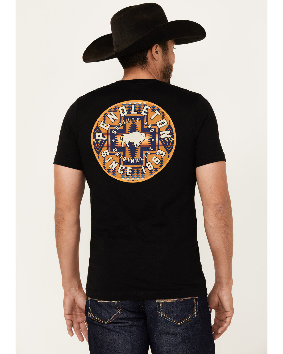 Pendleton Men's Boot Barn Exclusive Bison Harding Logo Short Sleeve Graphic T-Shirt, Black, hi-res