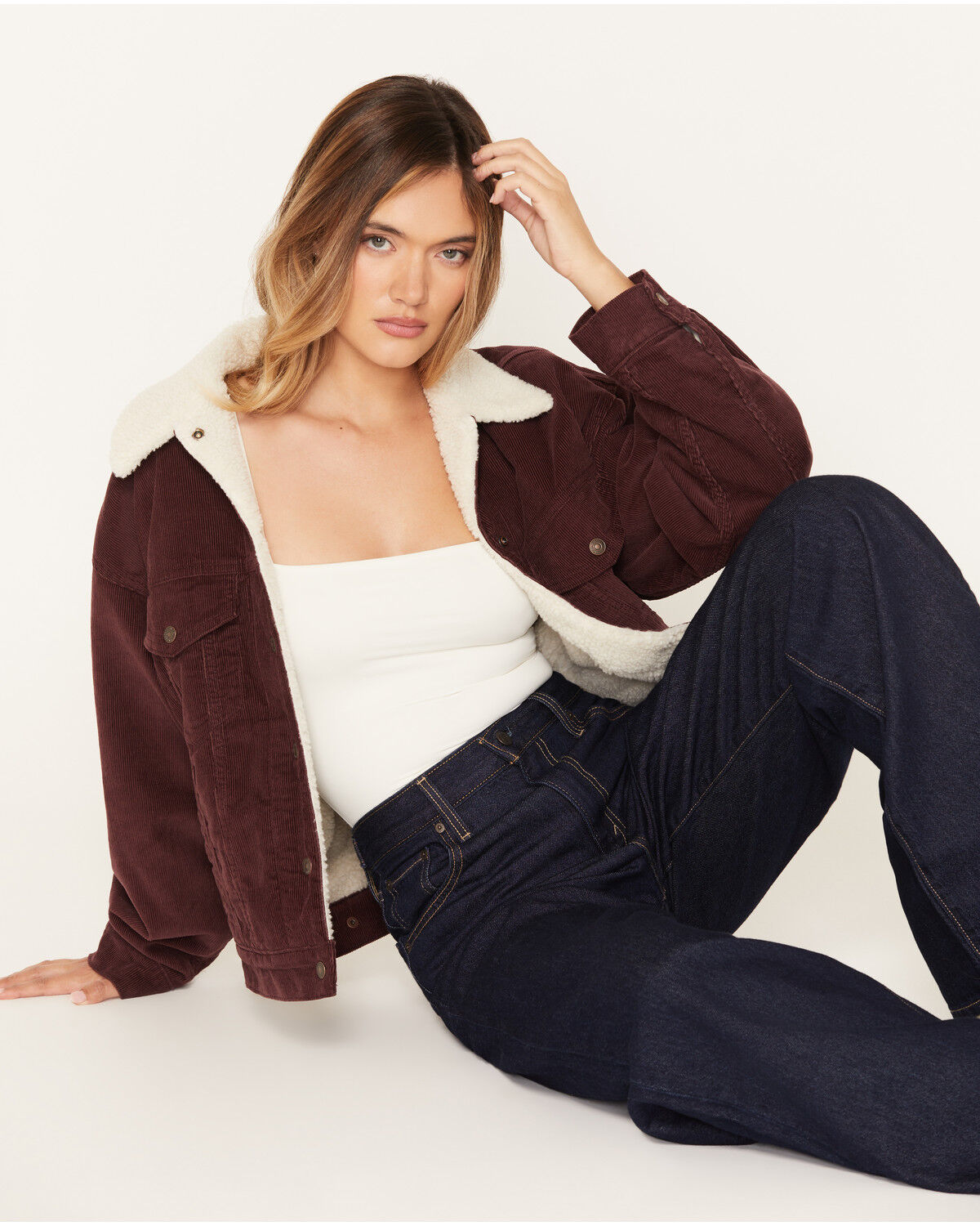 Image #1 - Levi's Women's 90s Sherpa Trucker Jacket, Wine, hi-res