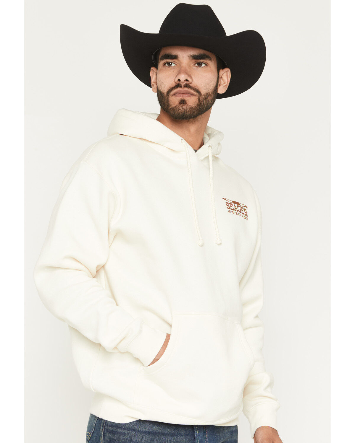 Image #1 - Seager Men's The Herd Graphic Hooded Sweatshirt, Cream, hi-res