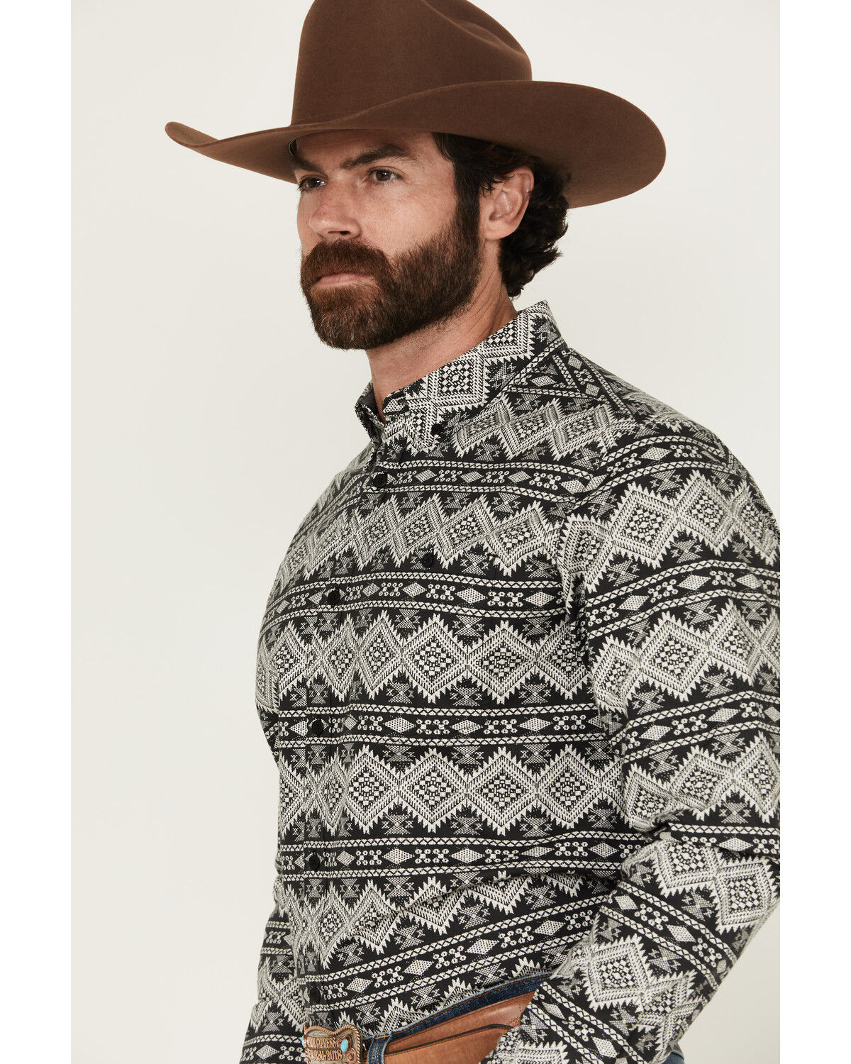Image #2 - RANK 45&reg; Men's Blaze Southwestern Striped Long Sleeve Button-Down Stretch Western Shirt, Black, hi-res