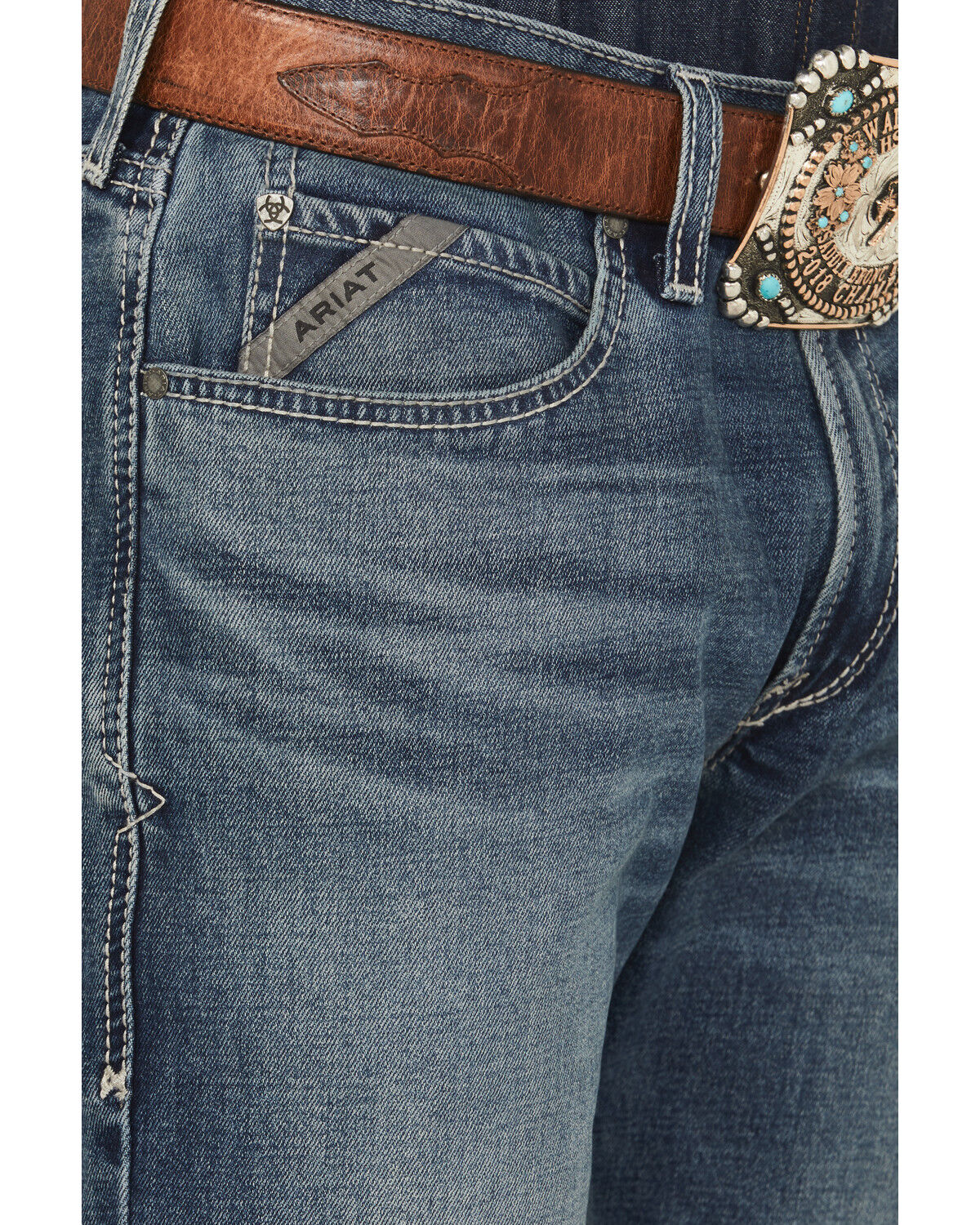 Image #2 - Ariat Men's M4 Silas Dayne Medium Wash Relaxed Bootcut Stretch Denim Jeans, Medium Wash, hi-res