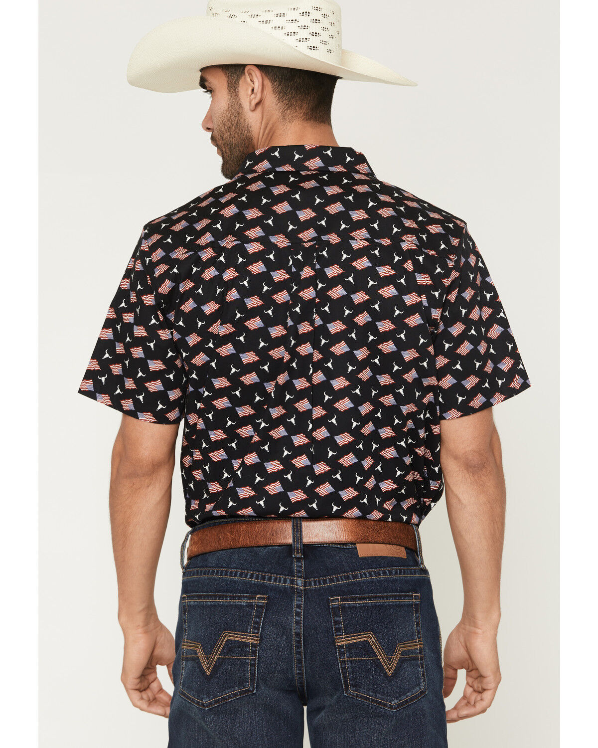 Image #4 - Cody James Men's Stars & Flags Short Sleeve Button-Down Stretch Western Shirt, Black, hi-res
