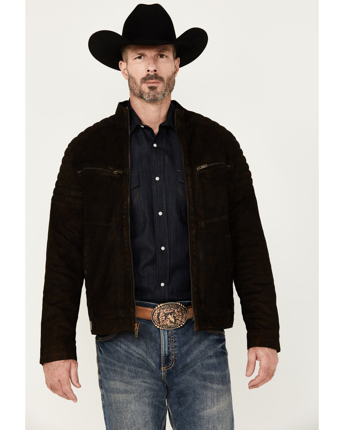 Image #1 - Moonshine Spirit&reg; Men's Motorcycle Leather Jacket, Brown, hi-res