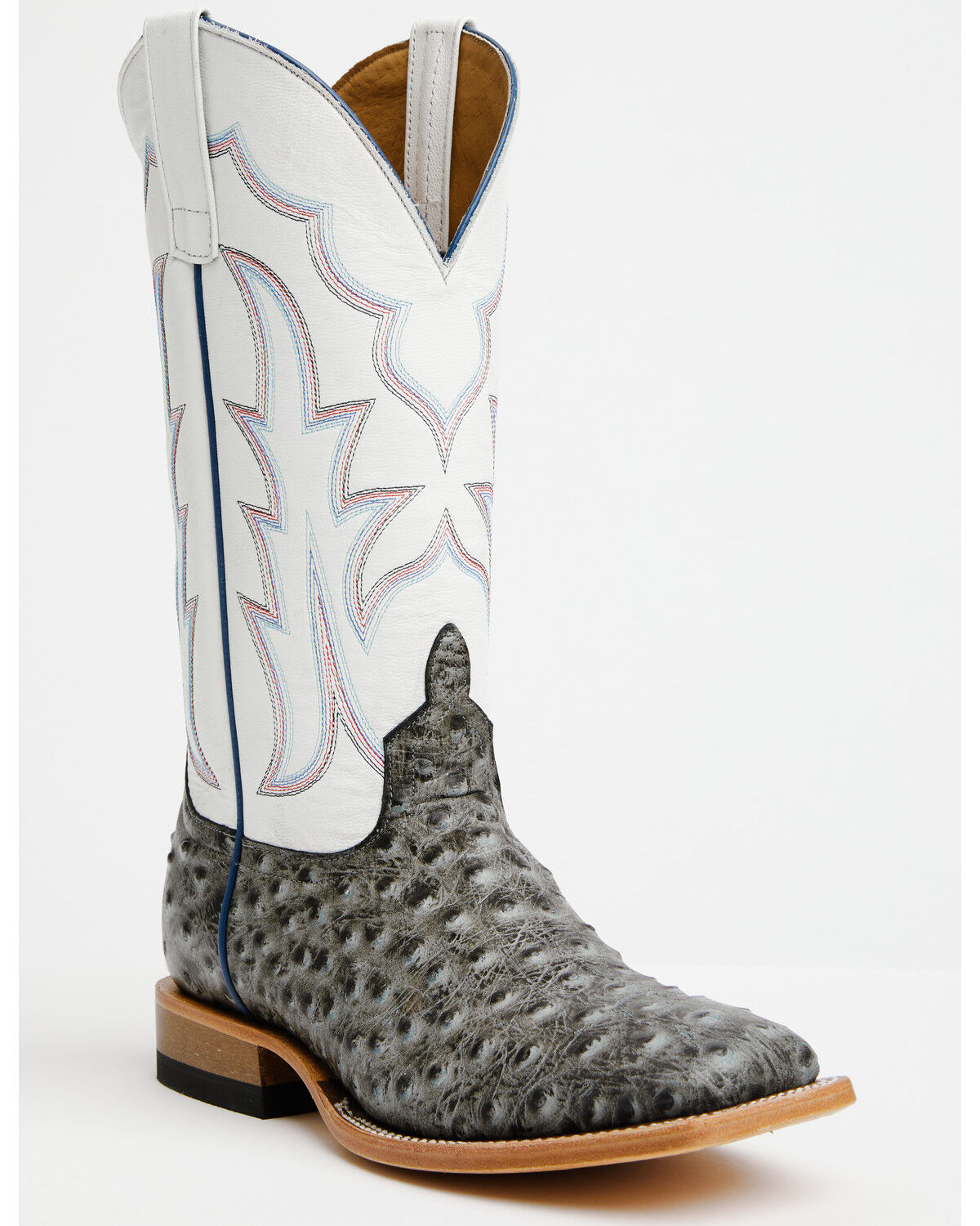 Horse Power Men's Ostrich Print Western Boots - Square Toe, Grey, hi-res