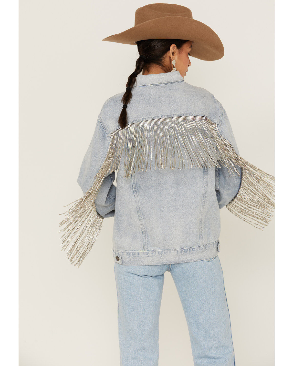 Image #2 - The Dylan Jacket by Daniel Diamond: Women's Blue Denim Jacket With Silver Fringe, Blue, hi-res