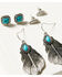 Image #2 - Shyanne Women's Feathers and Turquoise-Toned Earring Set - 3 Piece, Silver, hi-res