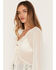 Image #2 - Wild Moss Women's Lace Sheer Long Sleeve Tie-Front Shirt, Ivory, hi-res