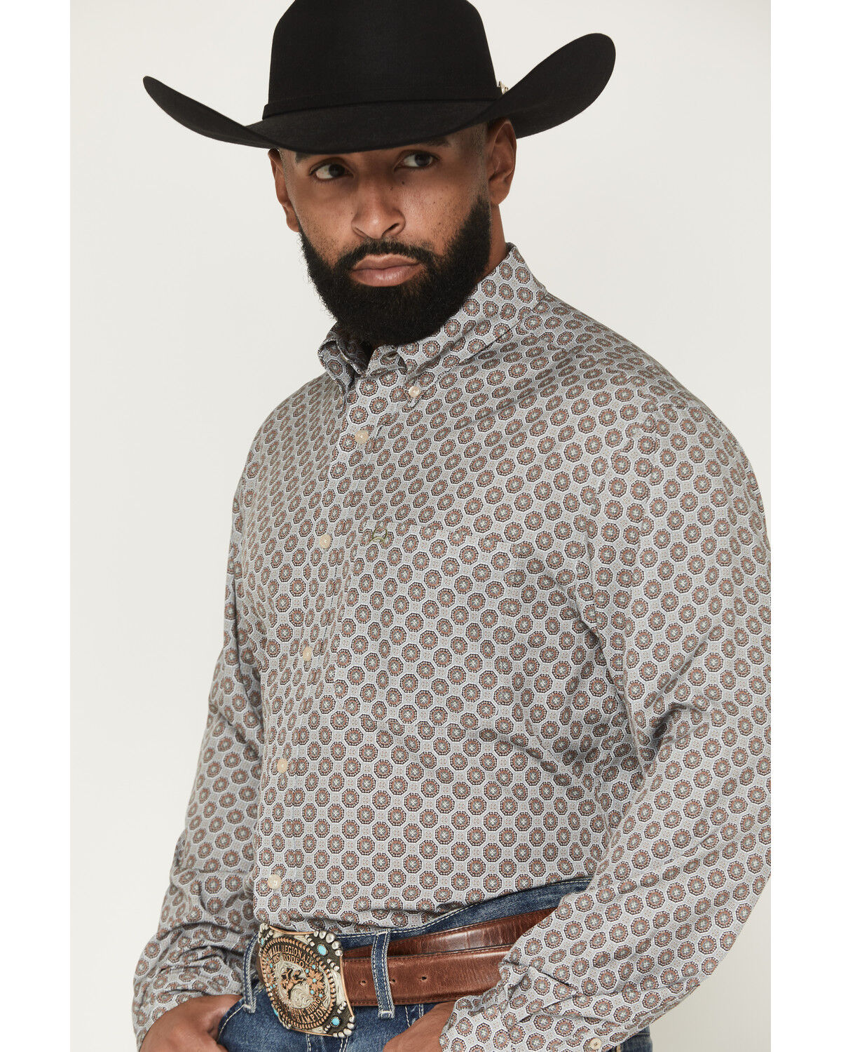 Image #2 - Cinch Men's ARENAFLEX&reg; Geo Print Long Sleeve Button-Down Stretch Western Shirt, Grey, hi-res