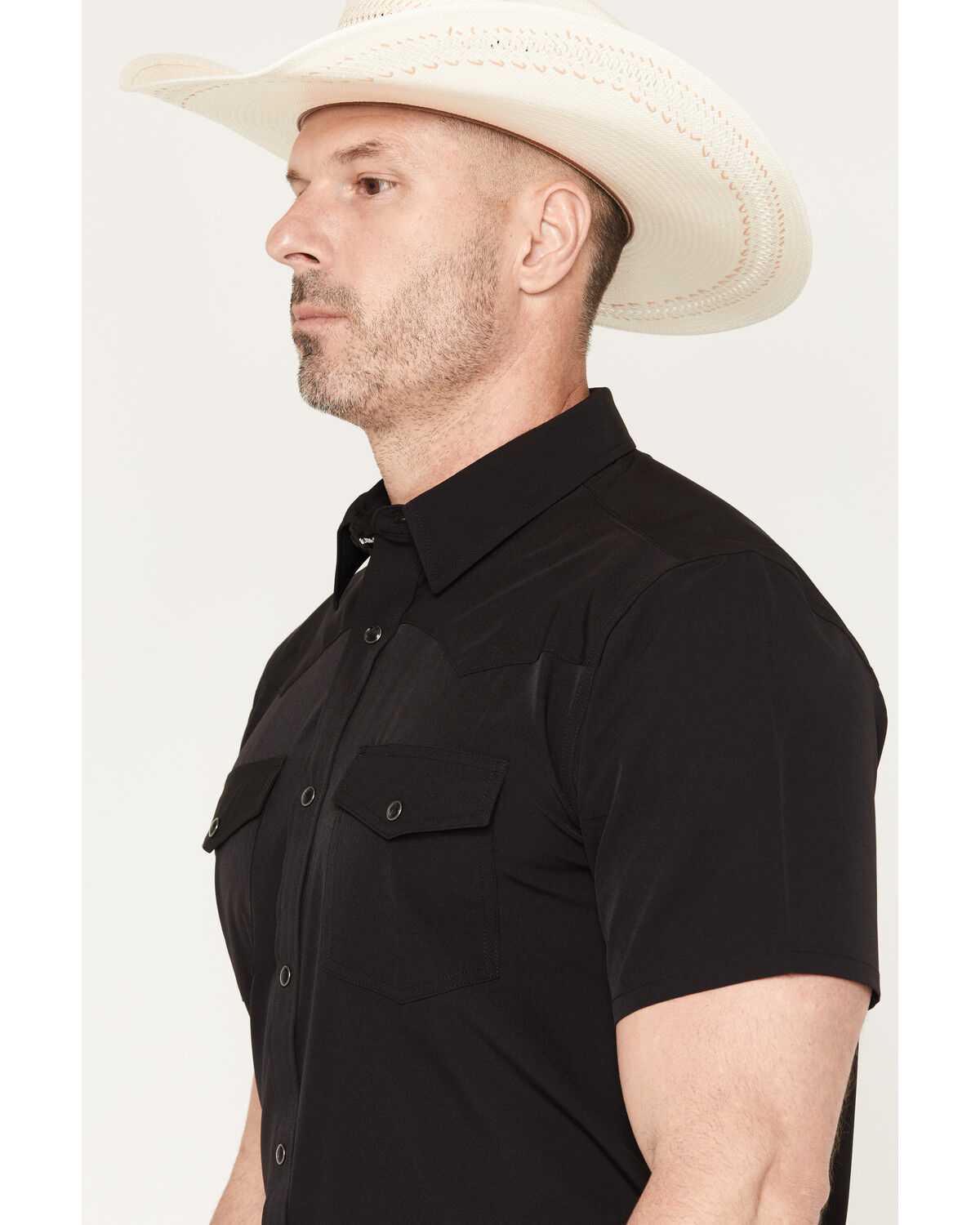 Image #2 - RANK 45&reg; Men's Ridge Solid Rodeo Tech 2.0 Short Sleeve Snap Western Shirt, Black, hi-res