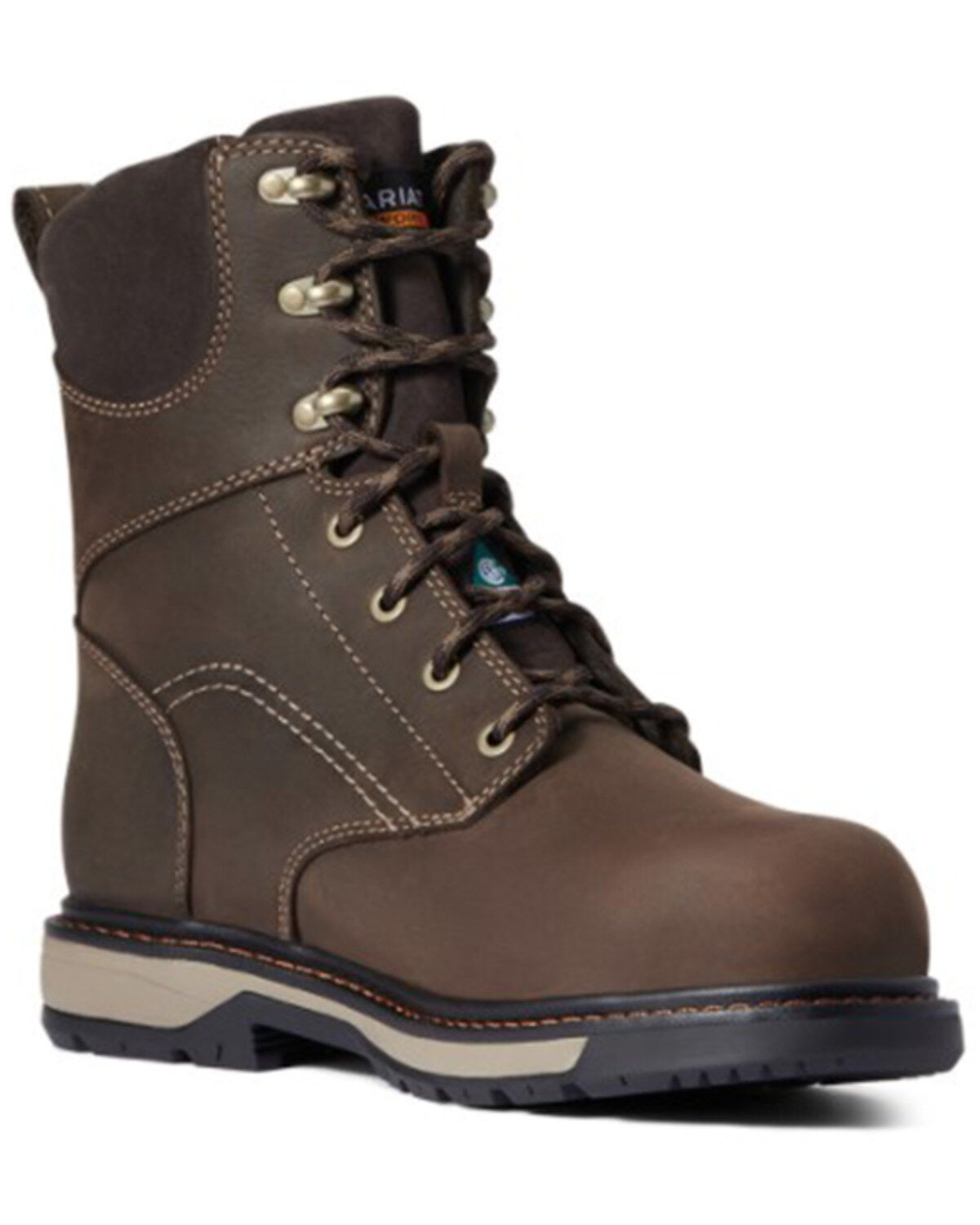 Image #1 - Ariat Women's Dark Brown Riveter 8" H20 400G CSA Glacier Grip Work Boot - Composite Toe, Brown, hi-res