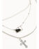 Image #2 - Shyanne Women's Layered Cow Print and Cross Pendant Necklace , Silver, hi-res