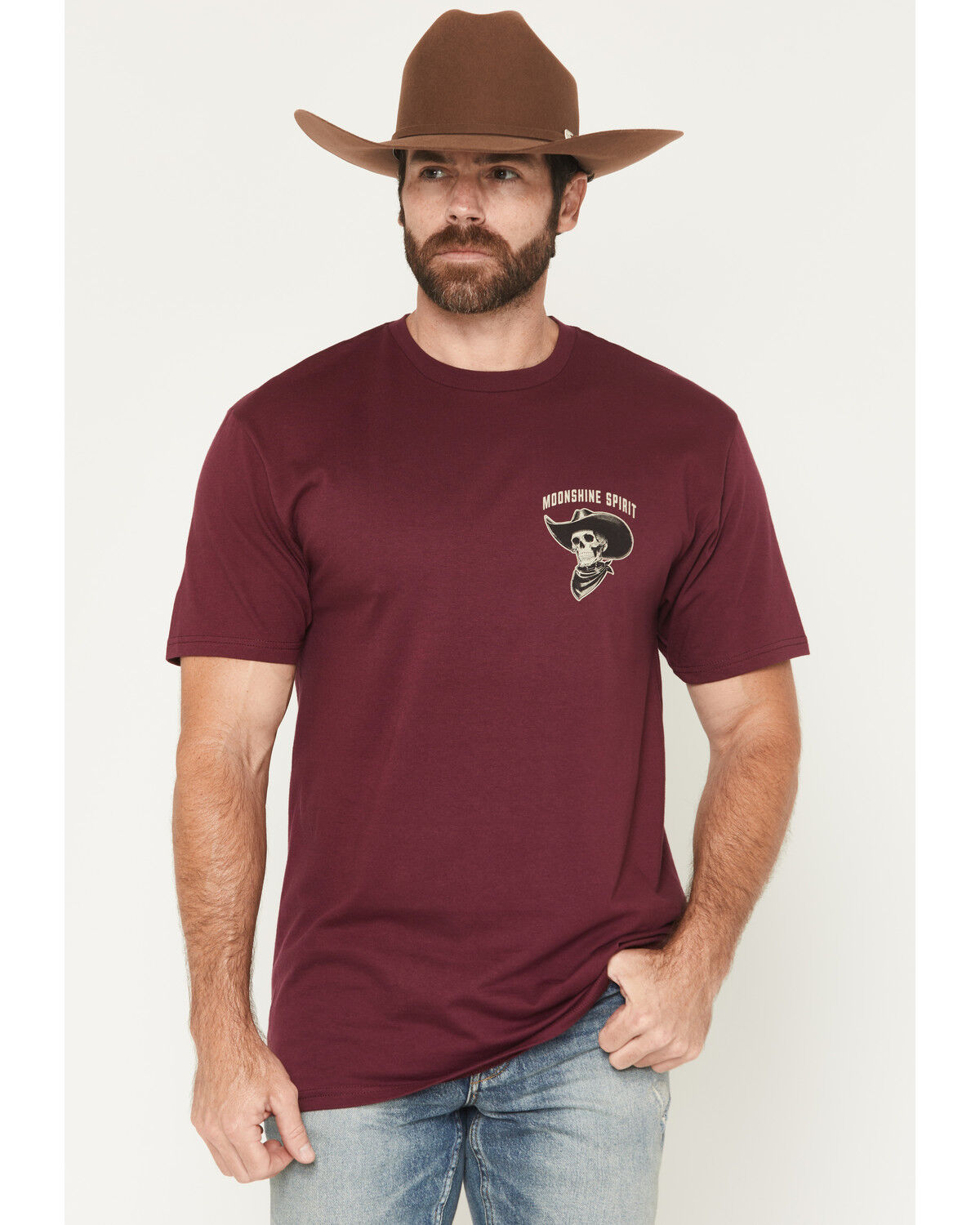 Image #2 - Moonshine Spirit&reg; Men's Backwoods Skeleton Short Sleeve Graphic T-Shirt, Burgundy, hi-res