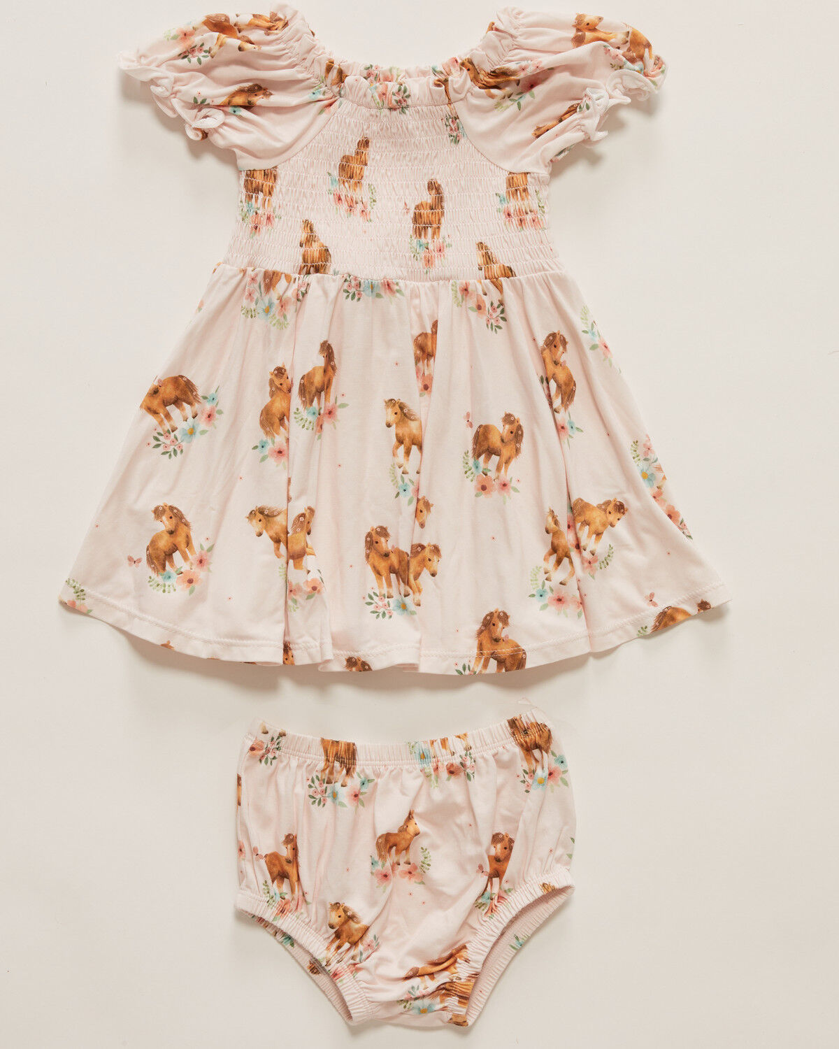 Image #1 - Angel Dear Infant Girls' Horse Print Dress and Diaper Cover Set - 2 Piece, Pink, hi-res