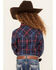 Image #4 - Ely Walker Girls' Plaid Print Rose Embroidered Long Sleeve Pearl Snap Western Shirt , Navy, hi-res