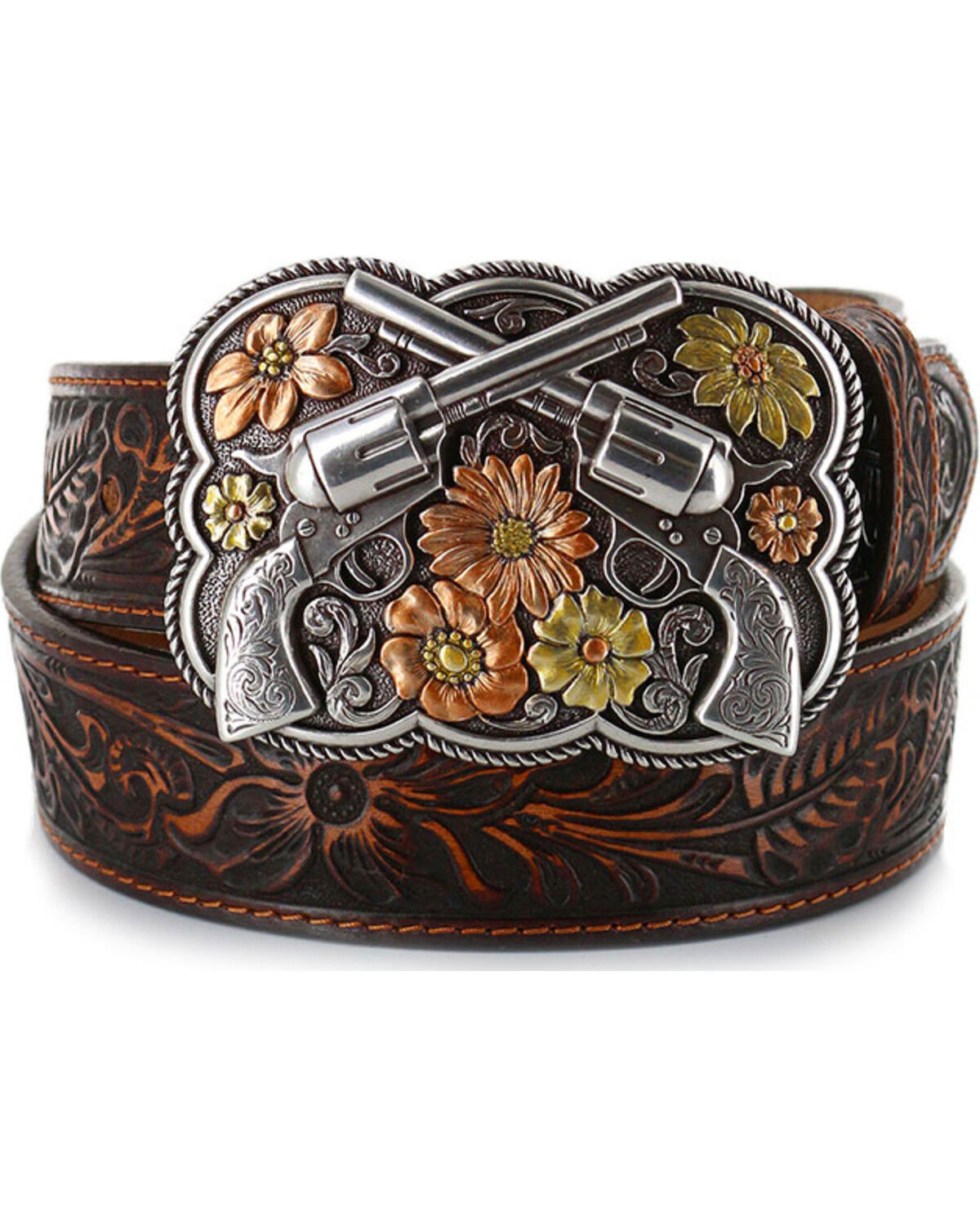Tony Lama Women's Bandit Queen Leather Belt, Brown, hi-res