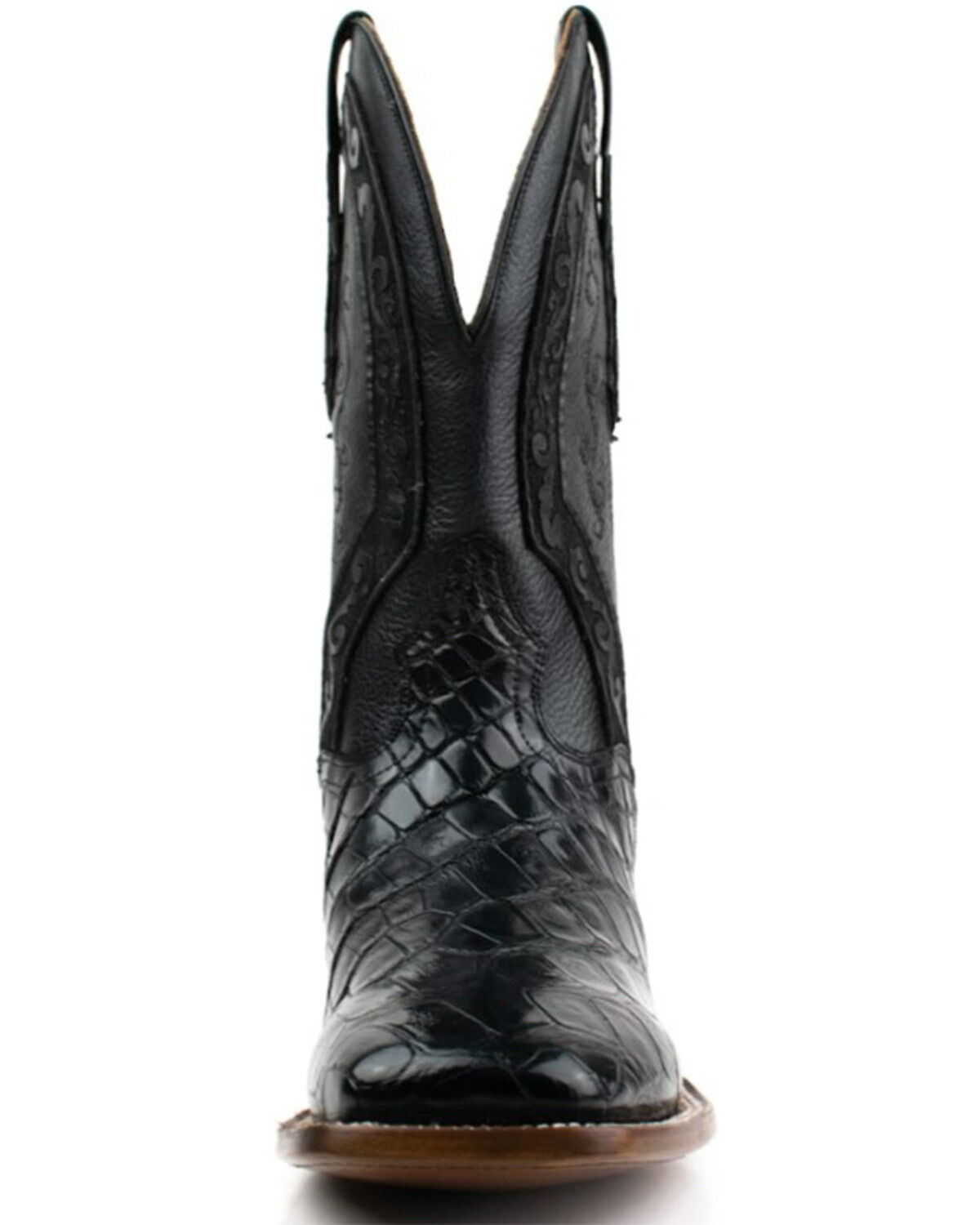 Image #4 - El Dorado Men's Exotic Scallop American Alligator Western Boot - Broad Square Toe, Black, hi-res