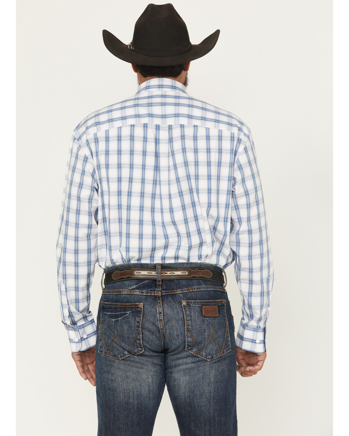 Image #4 - George Strait by Wrangler Men's Plaid Print Long Sleeve Button-Down Stretch Western Shirt, White, hi-res