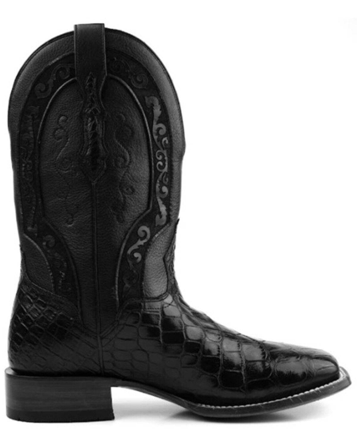 Image #2 - El Dorado Men's Exotic Scallop American Alligator Western Boot - Broad Square Toe, Black, hi-res