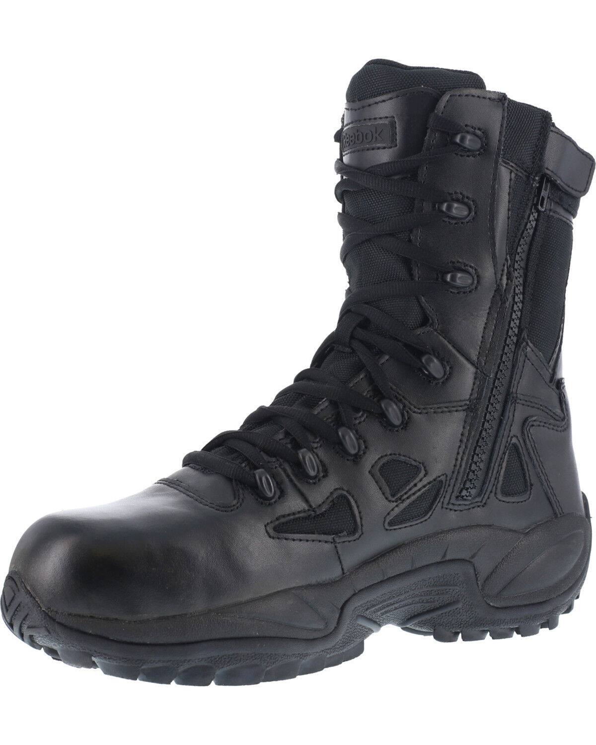 Image #2 - Reebok Men's 8" Lace-Up Black Side-Zip Work Boots - Composite Toe, Black, hi-res