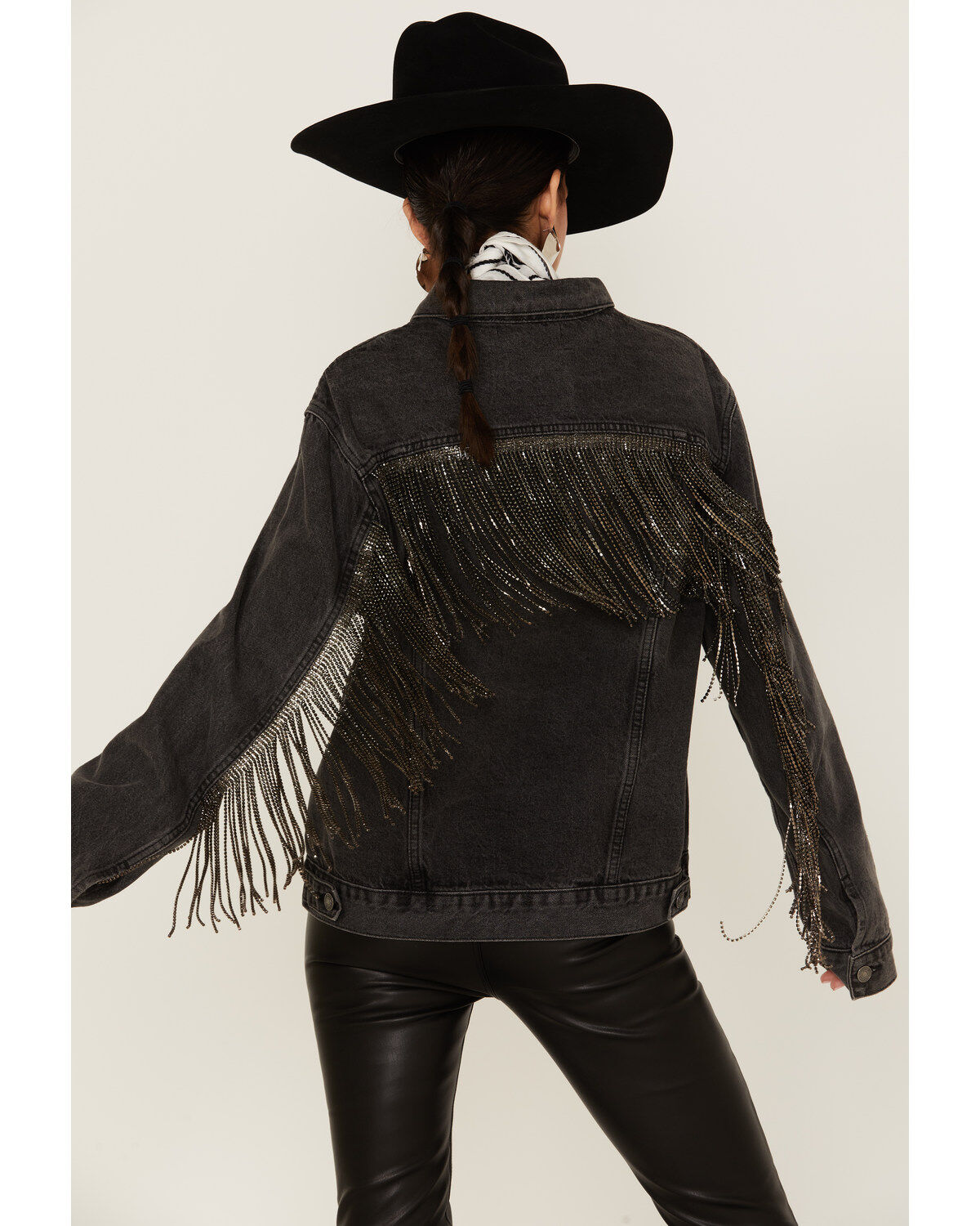 Image #1 - The Andy Jacket by Daniel Diamond: Women's Gray Denim Jacket With Gunmetal Fringe, Charcoal, hi-res