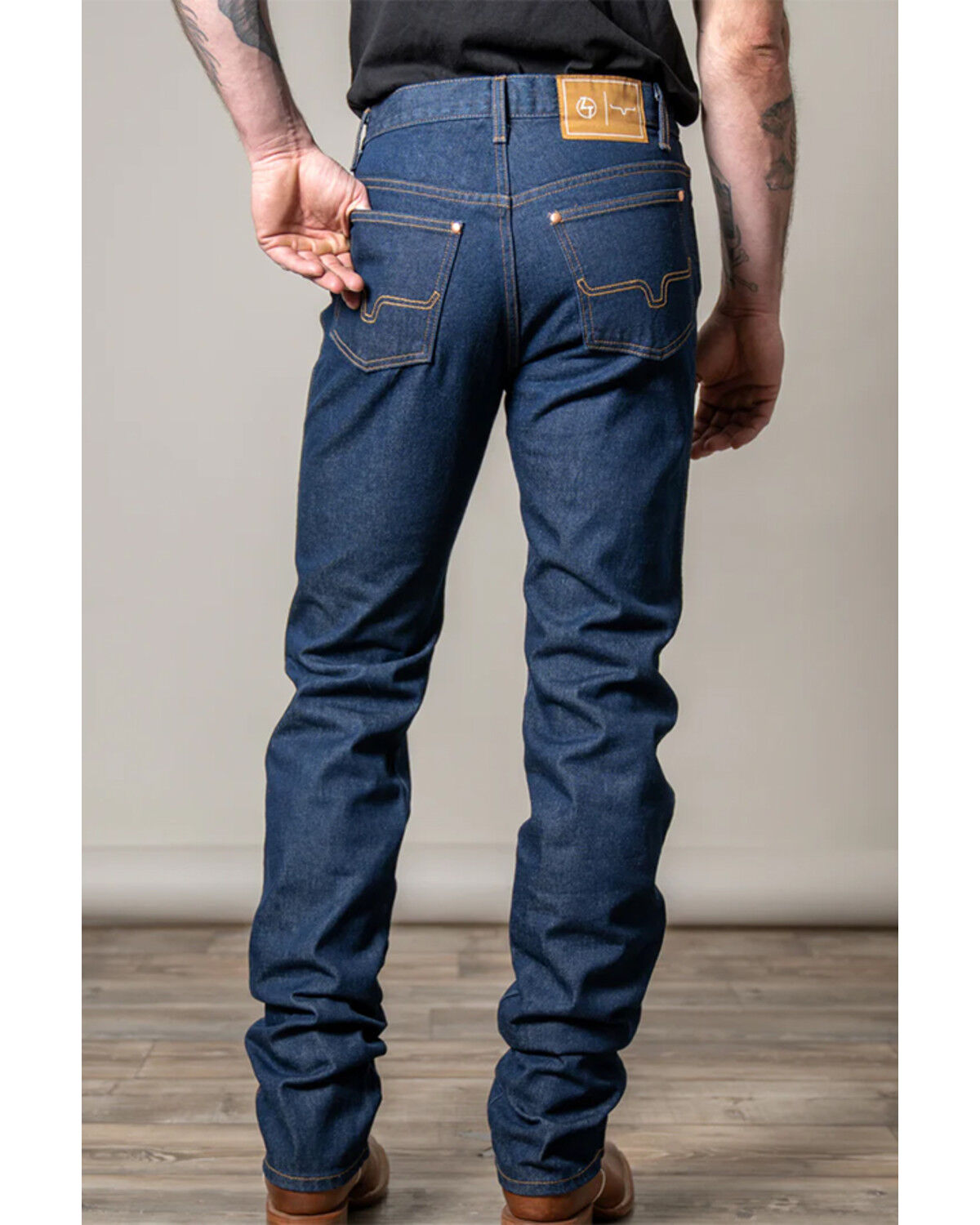 Image #2 - Zach Top X Kimes Ranch Men's Dark Wash Mid Rise Bootcut Rigid Denim Jeans, Dark Medium Wash, hi-res