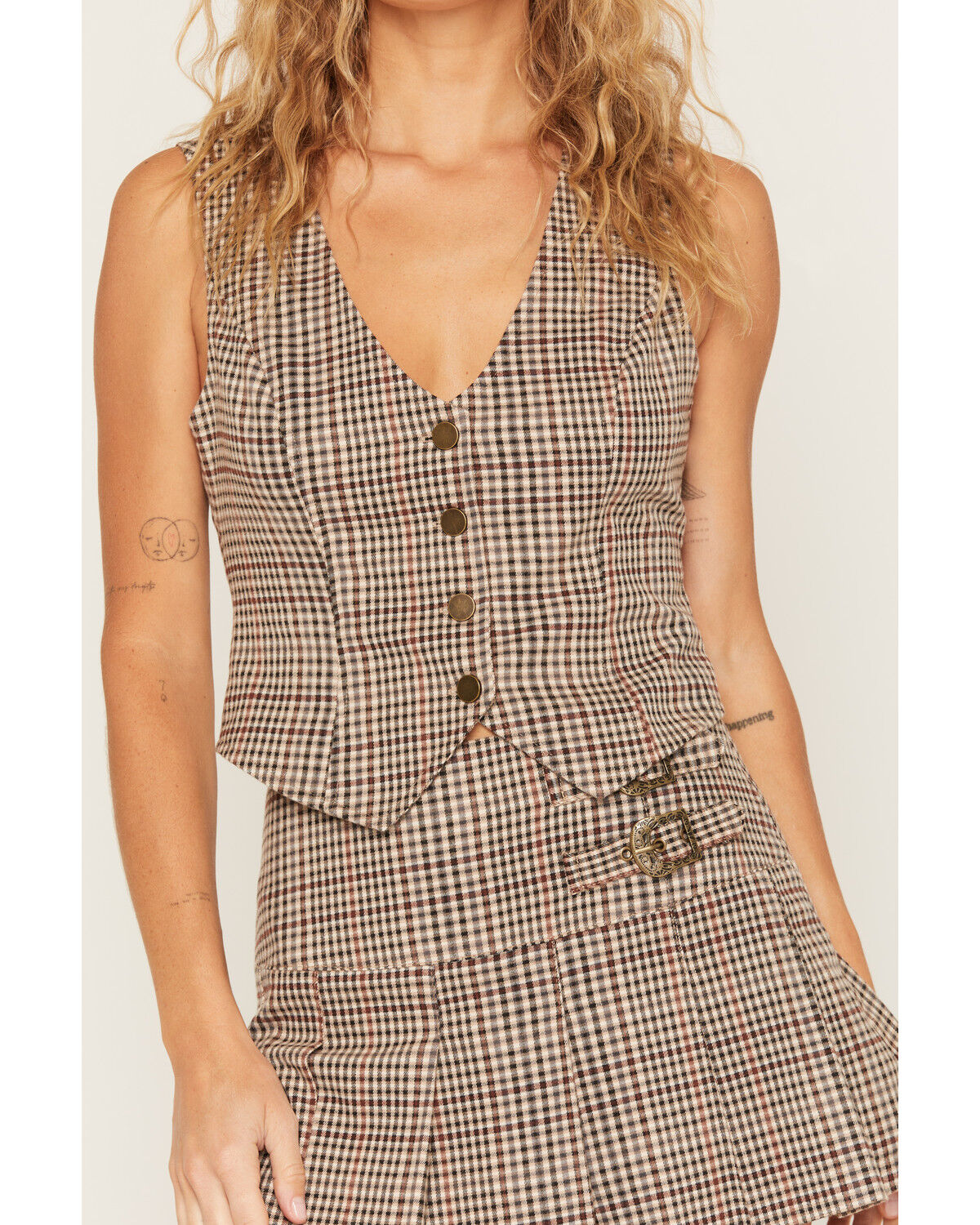 Image #3 - Ashley Women's Boot Barn Exclusive Plaid Print Button-Front Vest, Black/tan, hi-res