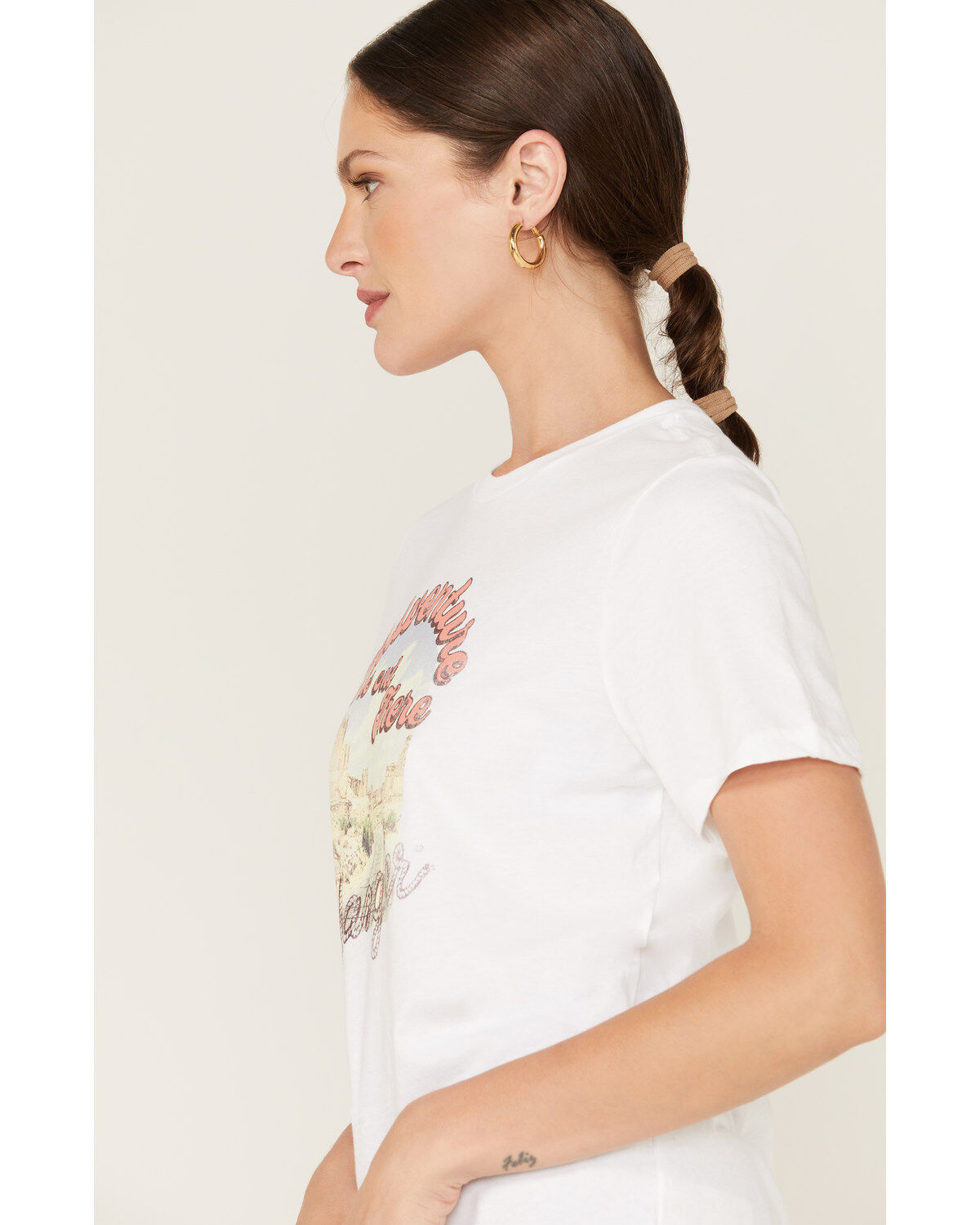 Image #2 - Wrangler Women's Boot Barn Exclusive Adventure Is Out There Short Sleeve Graphic Tee, Teal, hi-res