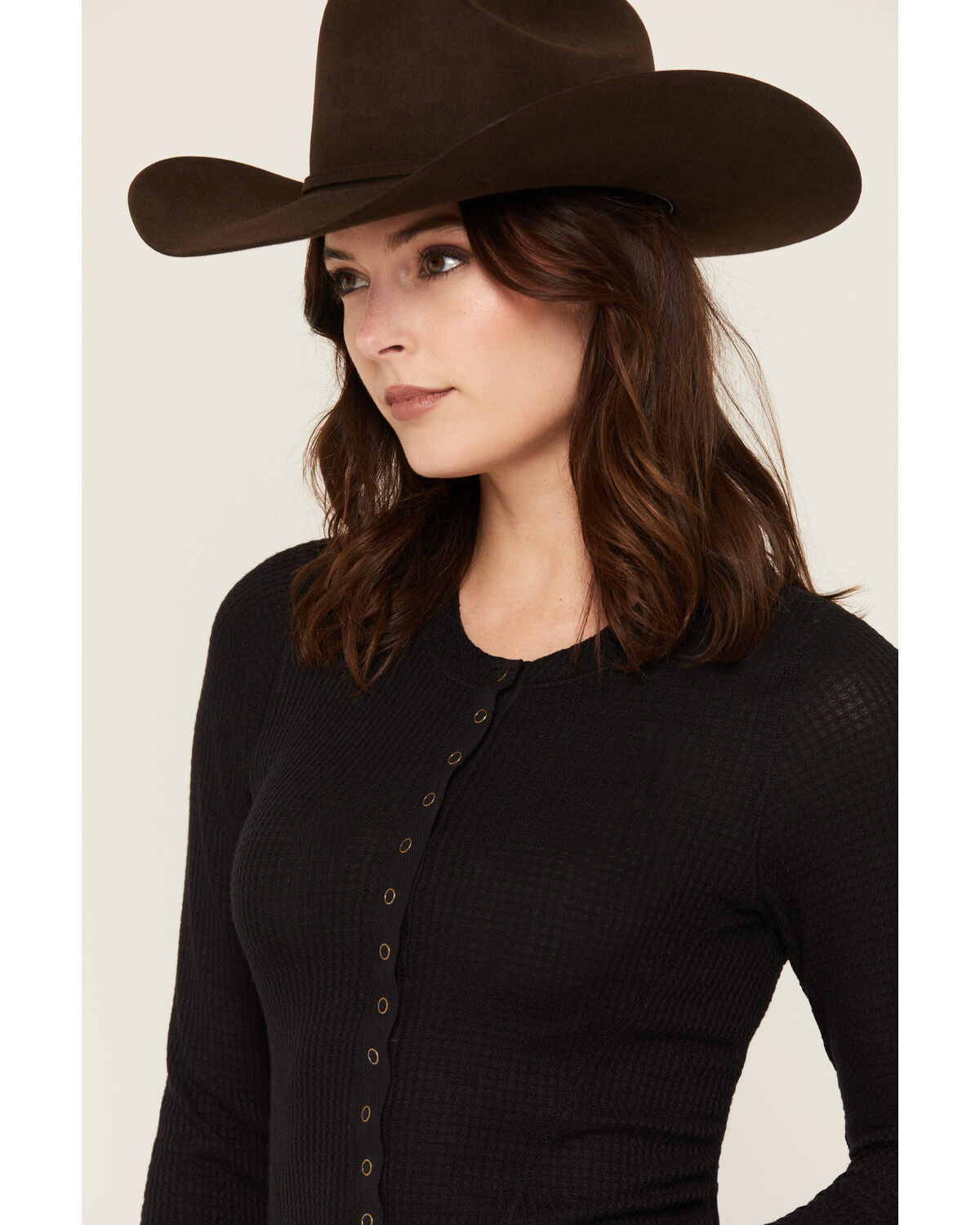 Image #2 - Idyllwind Women's Norwood Solid Long Sleeve Snap Thermal Shirt, Black, hi-res