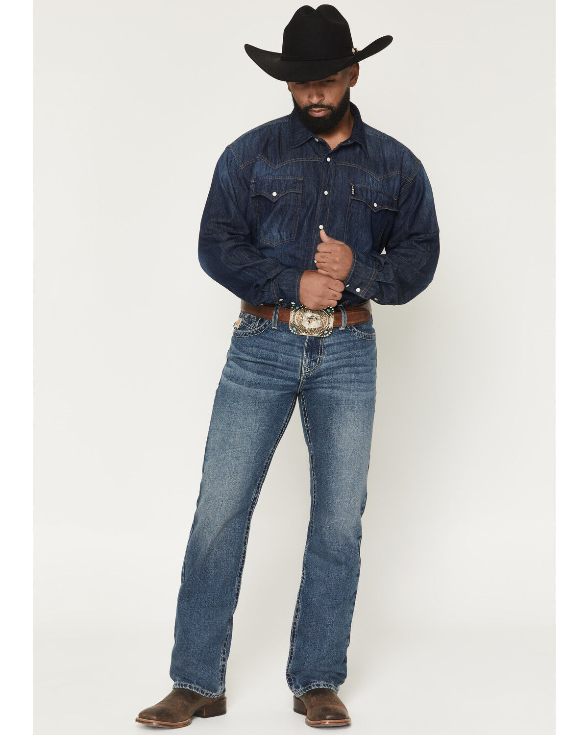 Cinch Men's Ian Medium Wash Slim Bootcut Rigid Denim Jeans, Indigo, hi-res