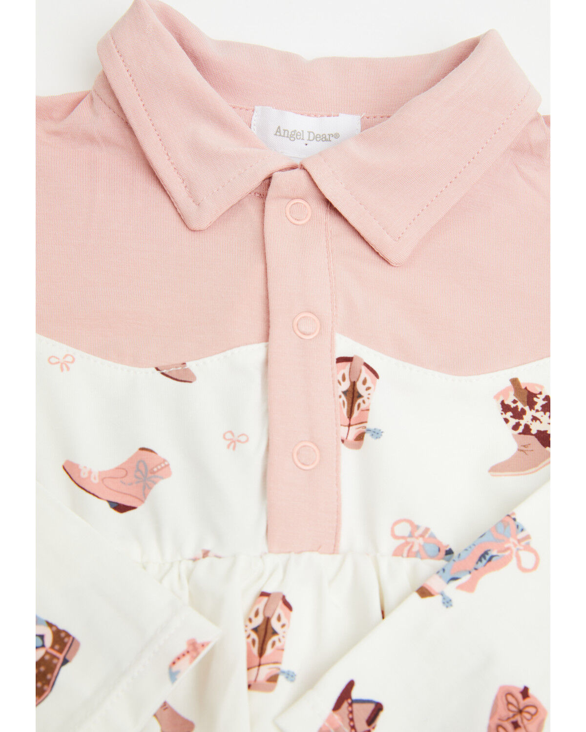 Image #2 - Angel Dear Infant Girls' Buckarette Boot Print Onesie Dress, Ivory, hi-res