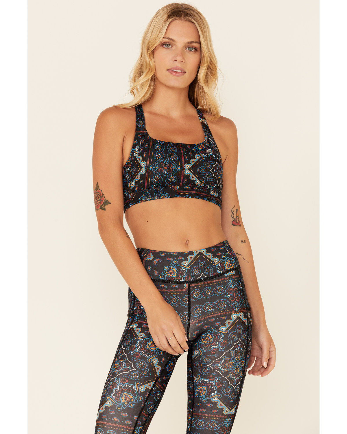 Image #1 - Shyanne Women's Paisley Print Riding Sports Bra, Navy, hi-res
