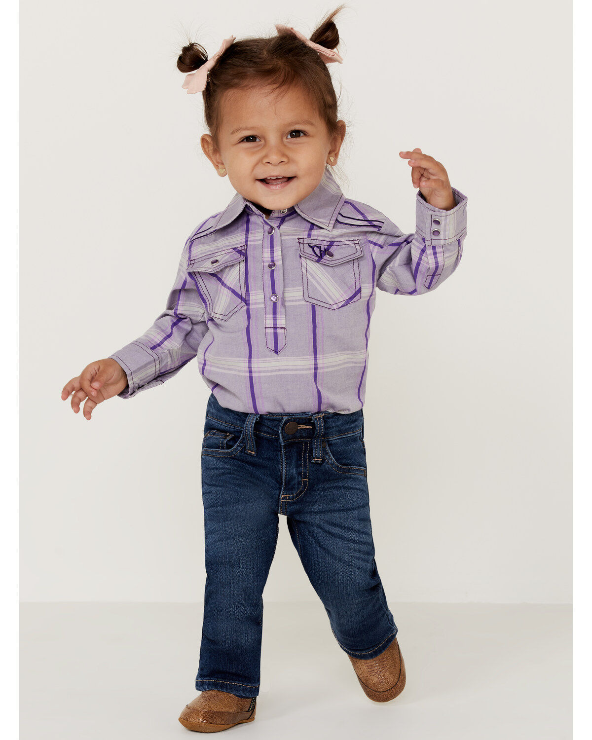 Image #1 - Wrangler Infant Girls' Western 5 Pocket Skinny Jeans, Blue, hi-res