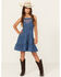 Image #1 - Shyanne Girls' Pinedale Paisley Embroidered Sleeveless Denim Ruffle Dress, Medium Wash, hi-res