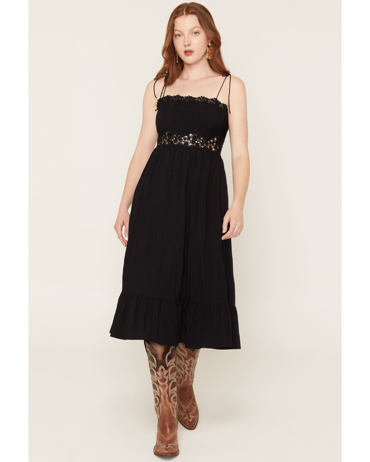 Image #1 - Sadie & Sage Women's Pintuck Lace Sleeveless Midi Dress, Black, hi-res