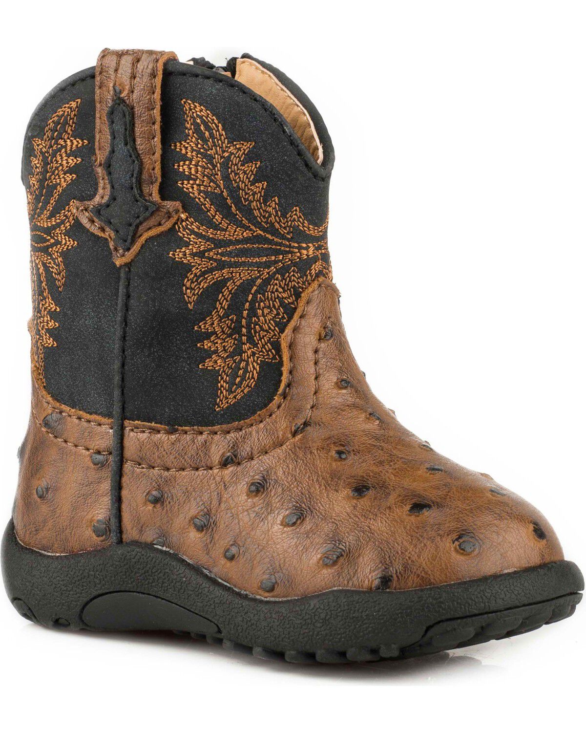 Image #1 - Roper Infant Boys' Jed Brown Ostrich Print Cowbabies Pre-Walker Boots - Round Toe, Brown, hi-res