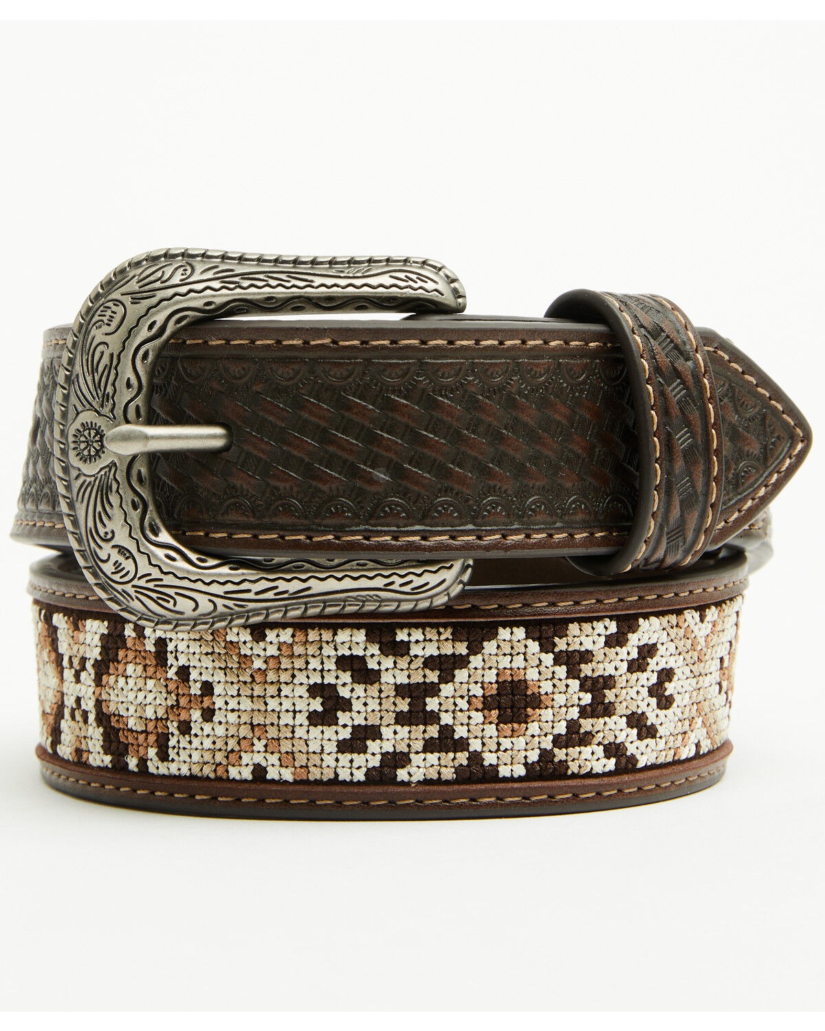 Cody James Boys' Tucker Southwestern Faux Leather Belt, Black, hi-res