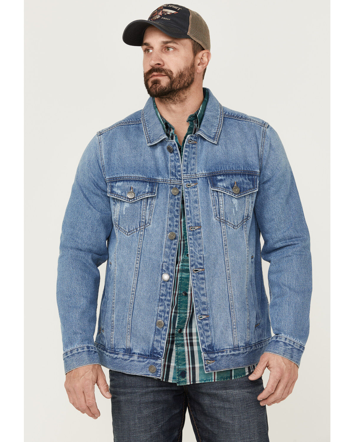 Image #1 - Moonshine Spirit&reg; Men's Button-Down Unlined Denim Trucker Jacket, Medium Wash, hi-res