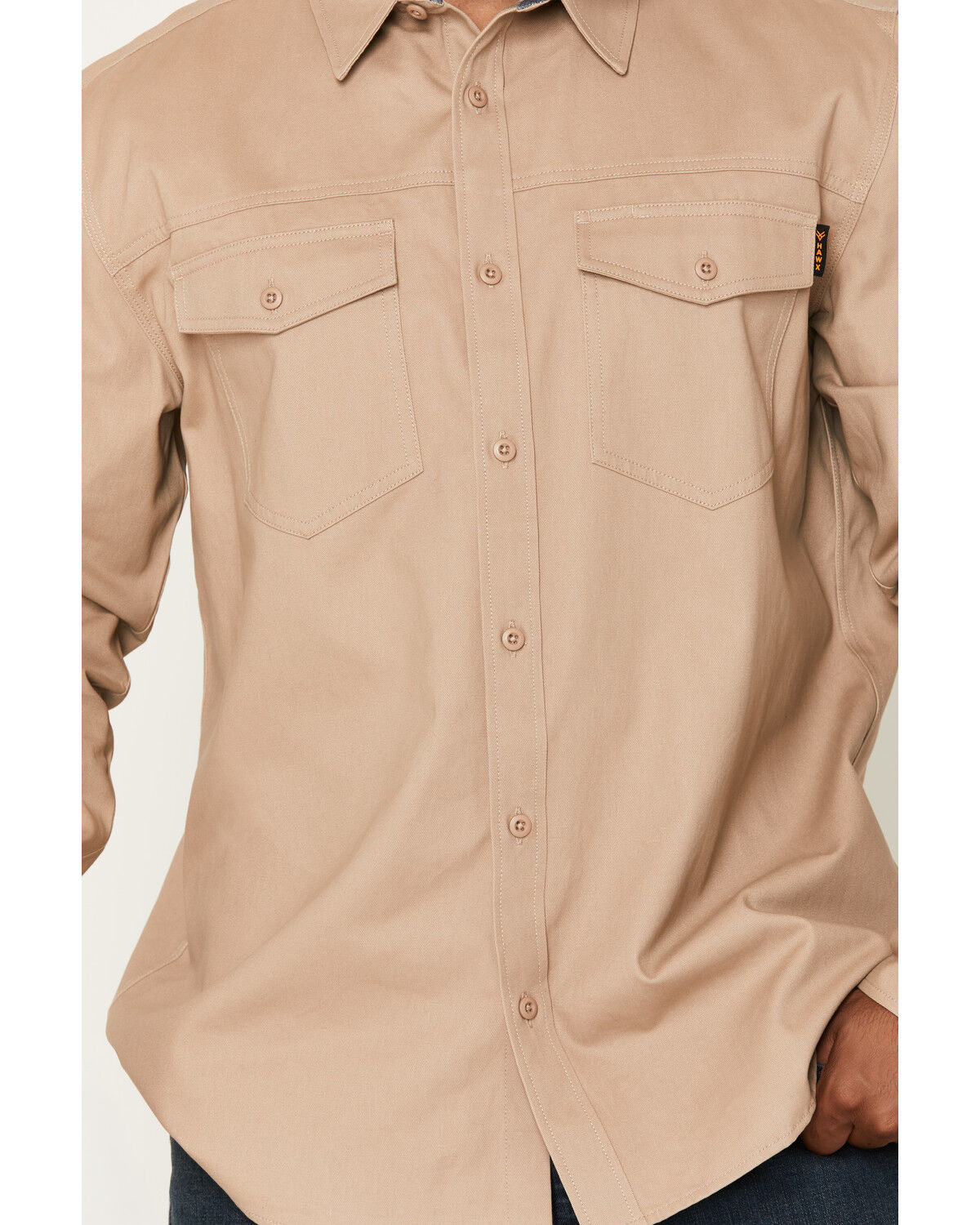 Image #3 - Hawx Men's Solid Long Sleeve Button-Down Work Shirt - Tall, Khaki, hi-res