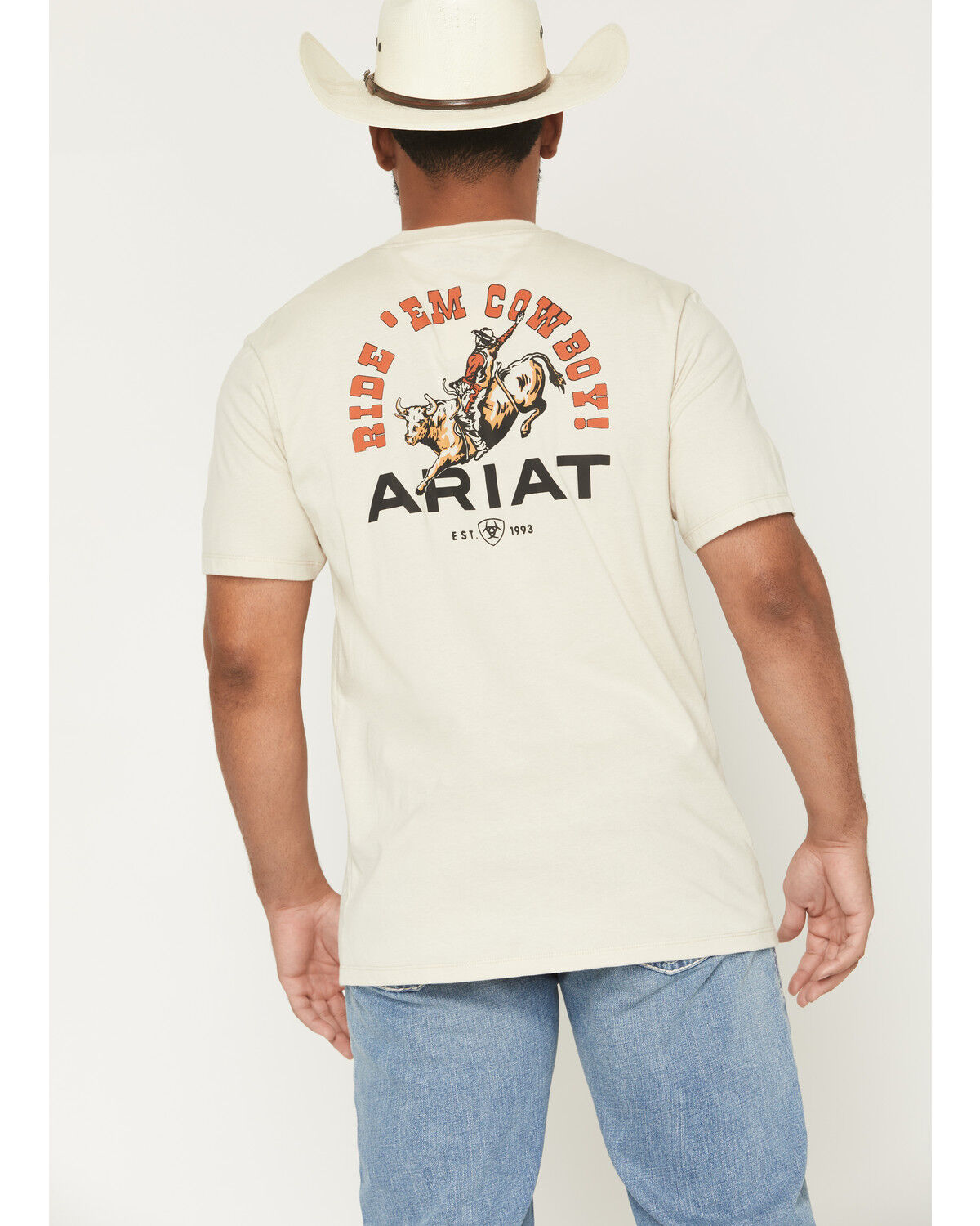 Image #1 - Ariat Men's Ride 'Em Cowboy Short Sleeve Graphic T-Shirt, Natural, hi-res