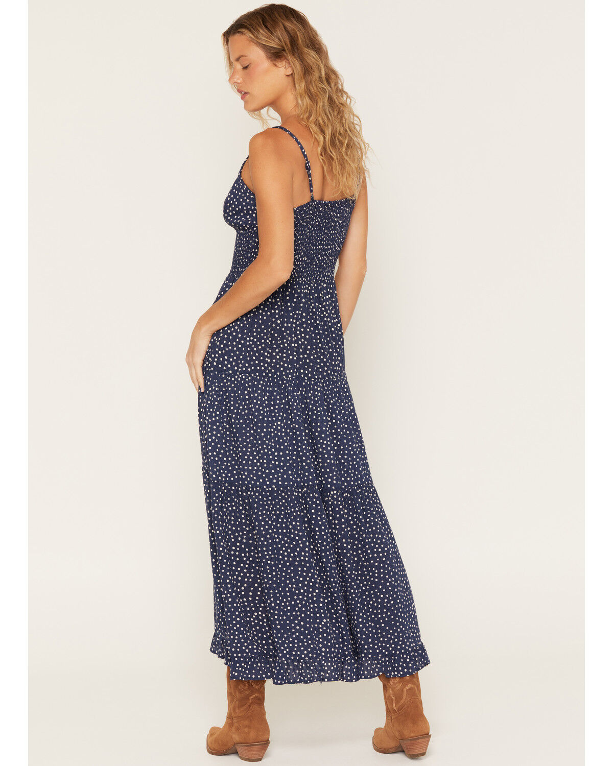 Image #4 - Angie Women's Sleeveless Polka Dot Midi Dress, Navy, hi-res