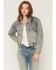 Image #1 - Azalea Wang Women's Medium Wash Rhinestone Button-Down Cropped Denim Jacket, Medium Wash, hi-res