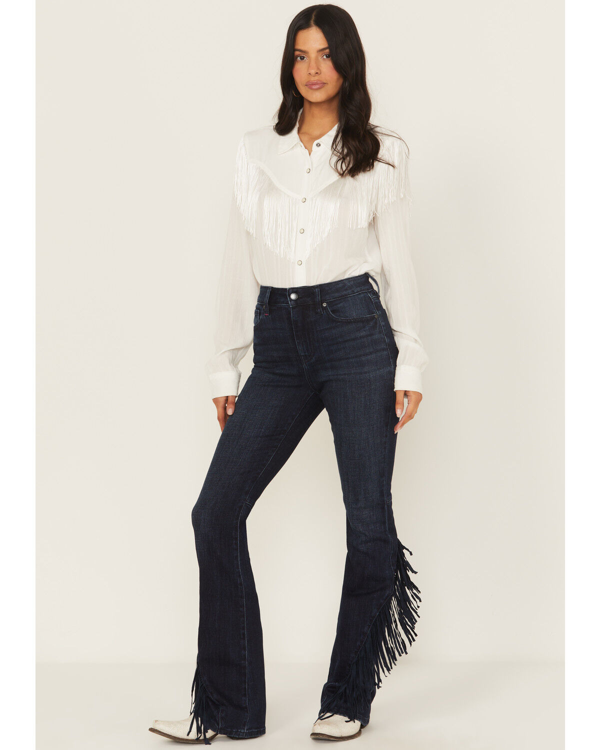 Idyllwind Women's Allessio Dark Wash High Rise Fringe Bootcut Super Stretch Denim Jeans, Dark Wash, hi-res