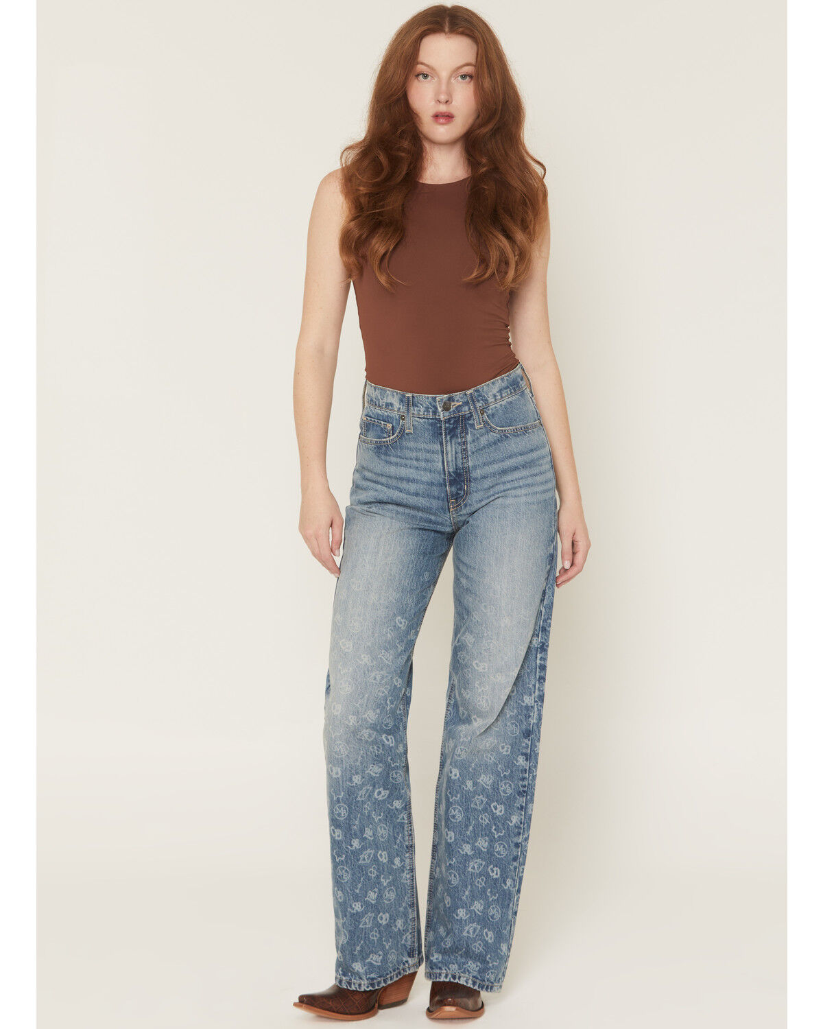 Cruel Girl Women's Medium Wash Casey High Rise Branded Straight Denim Jeans, Medium Wash, hi-res