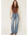 Image #1 - Cruel Girl Women's Medium Wash Casey High Rise Branded Straight Denim Jeans, Medium Wash, hi-res