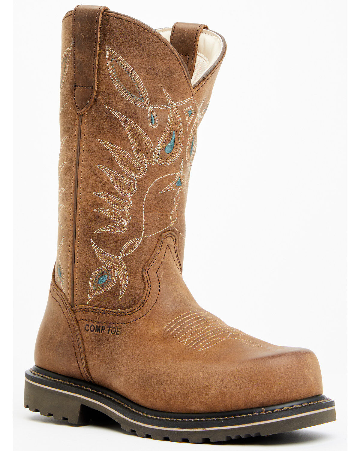 Shyanne Women's Pull-On Western Work Boots - Composite Toe, Brown, hi-res